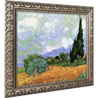 Zaštitni znak likovna umjetnost Wheatfield s čempresima Canvas Art by Vincent van Gogh, zlatni ukrašeni okvir