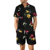 Dvodijelna ljetna Muška odijela od dva komada, ležerni setovi za odmor na plaži kratkih rukava s kratkim hlačama s gumbima s printom