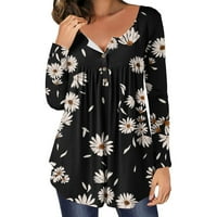 Jesenska plisirana majica s dugim rukavima s dugim rukavima Modni pulover Plus size vrhovi ženska proljetna odjeća košulje s cvjetnim