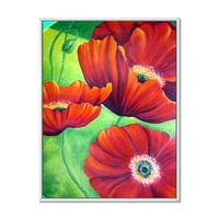 Crveni cvjetanje makova preko divlje zelene v uokvirene slikarske platnene art print