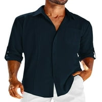 Muška ležerna košulja s ovratnikom s reverom, jednobojna žakard bluza s dugim rukavima, široka jednostavna bluza s džepom na prsima