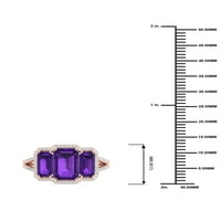 Imperijalni dragulj 10k ružičasto zlato smaragd izrezan ametist ct tw dijamant tri kamena halo podijeljen ženski prsten u škak