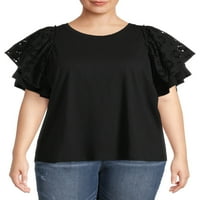 Terra & Sky Women's Plus Size Eylet Flutter Glep Top