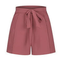 Ženske kratke hlače, Ležerne pamučne lanene obične ljetne hlače s elastičnim strukom i vezicama, ženske prozračne široke kratke hlače