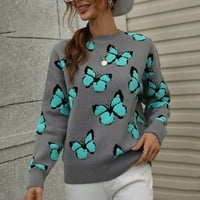 Ženski modni džemperi za žene Plus size jesen-zima leptir Print Okrugli vrat pleteni pulover dugih rukava Duksevi za žene od 1 inča