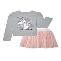 Pink Velvet Girls Grafička majica i suknja dugih rukava, dvodijelni set, veličine 4-12