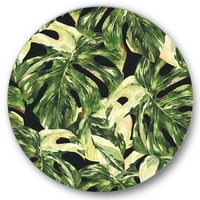 Dizajnerska umjetnost prirodno zeleno lišće egzotike na tamnoj pozadini tropski krug na metalnom zidu - disk od 11