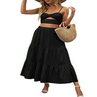 Ženska boho ljetna suknja s elastičnim strukom nabrana a-linija lepršava slojevita duga suknja na plaži s džepovima