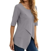 Plus Size Ženska ležerna jednobojna široka košulja kratkih rukava s izrezom u obliku slova a, Bluza, gornji dio