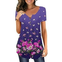 Ženske majice za skrivanje trbuha tunika ljetne majice kratkih rukava s cvjetnim printom slatke majice s donjim rubljem odjevne casual