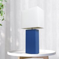 Moderna Noćna Stolna svjetiljka za uređenje doma od kože od 21 s bijelim pravokutnim sjenilom od tkanine u plavoj boji