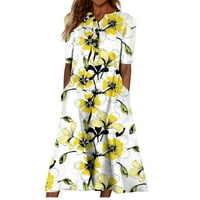 Haljine za žene kratkih rukava srednje duljine, ležerna ljetna Maksi haljina s printom u obliku slova U, žuta u obliku slova U, u
