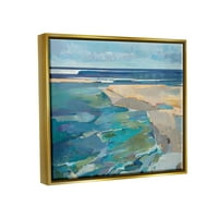 Stupell Industries Sažetak plaže Pejzažni pastelni kubizam Slikar metalik zlato uokvireno plutajućem platnu zidne umjetnosti, 24x30
