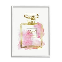 Stupell Industries Glam Parfem Bottle Gold Pink Graphic Art White Framed Art Print Wall Art, 11x14