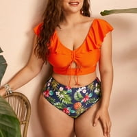 Tankini kupaći kostimi za žene, ženski modni dvodijelni kupaći kostim s velikim volanima, Bikini narančasta + 4 inča