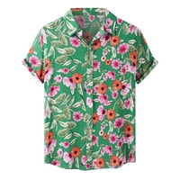 Muški topovi, modne muške Ležerne košulje kratkih rukava s gumbima, cvjetna košulja za plažu s odbijenim ovratnikom, bluza u zelenoj