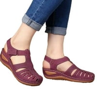 Ženske ljetne sandale od meke PU kože zatvorenog prsta, Vintage neklizajuće sandale visoke kvalitete u ljubičastoj boji 5