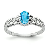 Prsten od bijelog zlata od 6 karata s ovalnim plavim topazom i dijamantom