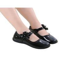Cipele za djevojčice s remenom za gležanj s ravnim potplatom, lagane udobne kožne cipele, vjenčanice, Crne, 13 USD