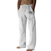 Modne muške teretne hlače Ležerne lanene hlače širokog kroja s ravnim nogavicama elastične elastične hlače u struku ljetne joga hlače
