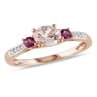 Karatni prsten od Morganita od 10 karatnog ružičastog turmalina i dijamanta od 3 kamena od ružičastog zlata