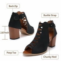 Ženske ljetne sandale na blok petu s patentnim zatvaračem modne večernje cipele s otvorenim prstima crna Veličina 11