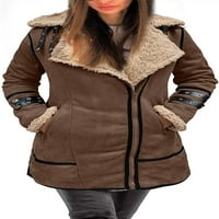 A / muški zimski kaput Plus Size s reverom s dugim rukavima kožna jakna s podstavom Vintage jakna Plus size Flis kaput za žene