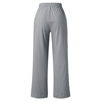 Ženske Ležerne jednobojne hlače s labavim džepovima i elastičnim strukom duge hlače Ženske Ležerne hlače u sivoj boji ae