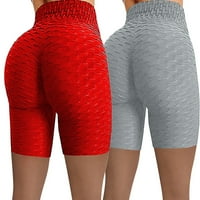 joga hlače od 2 komada, ženske biciklističke kratke hlače za trčanje visoke elastičnosti, zgužvane joga hlače, fitness hlače, sive