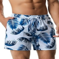 2 muški kupaći kostim srednjeg struka, kratke hlače za plažu s printom lišća, hlače za plažu s elastičnim strukom, muške maskirne