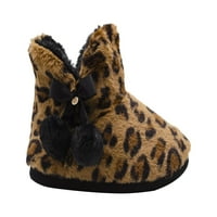 Ženske plišane Leopard papuče od krzna Vau s ulošcima od memorijske pjene, grosgrain mašnom i pomponima, ugodne tople udobne cipele