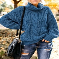 Ženski pulover s visokim vratom u donjem dijelu leđa, zimski Casual široki pulover s uskim pletenjem, jednobojni džemper s dugim