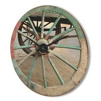 DesignArt 'Tirkizni vikendica Wagon Wheel Clock' Farmhouse Wood Zidni sat