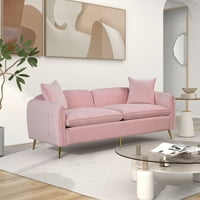 Kauč presvučen baršunom s džepovima za ruke, kauč s 3 sjedala s jastucima i zlatnim metalnim nogama, ružičasta, 77,5