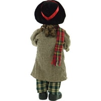 Farma Fraser Hill, 20 inča. Viktorijanska figurica dječaka kolednika sa smeđim kaputom od tvida, glazbom i animiranim dekorom kuće