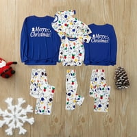 Božićna pidžama za žene, Božićna ženska karirana odjeća s natpisom Mama top bluza + hlače obiteljska odjeća pidžama u plavoj boji
