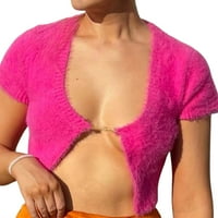 Ženski pleteni plišani kardigan s dugim rukavima Crop Top sprijeda otvorena majica