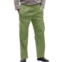 Muške teretne hlače u donjem dijelu-Ležerne rastezljive hlače otporne na habanje s puno džepova širokog kroja, široke hlače zelene