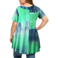 Plus-size ženske majice s printom od plus-size, bluza s kratkim rukavima i dekolteom u obliku slova u, košulja s nabranim rubom,