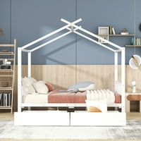 Metalna kuća u punoj veličini kreveta platforme s dvije ladice za dječju spavaću sobu, bijela