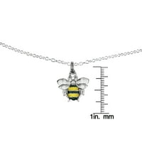 Primal Silver Sterling Silver Rhodium-Ocrtani zeleni i žuti šarm pčelinjih pčela s lancem kabela Forzantina