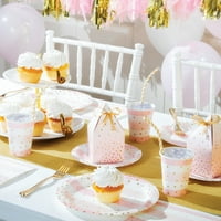 Ružičaste i zlatne proslave dječji tuš Okrugli papirnati tanjuri računaju za goste