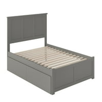 Madison Full Wood Wood Platform krevet s ladicama za nogu i skladištenje u sivoj boji