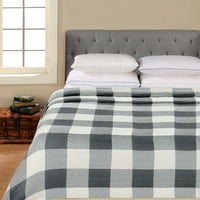 Bolji domovi i vrtovi pamučni bizona Plaid Full Queen Bed pokrivač u sivoj boji