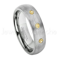 Volfram prsten s mat kupolom-Citrin od 0,21 karata s 3 kamena-personalizirani zaručnički prsten od volframa-prilagođeni prsten za