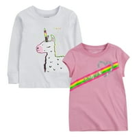 Majice s uzorkom za malu djecu i djevojčice s dugim i kratkim rukavima, 2 pakiranja, veličine 2nd-6ND