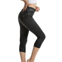 Jogging hlače za žene s širokim džepovima i vezicama, skraćene hlače, capri gamaše za žene, crne