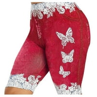 Ženske pripijene Ležerne Jeggings s printom leptira Plus Size, traperice, kratke hlače, kratke hlače, kratke hlače, kratke hlače,