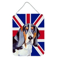 99479 Basset Hound s engleskim Union Jackom i britanskom zastavom obješenom na zid ili vrata, 12.16