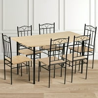 Aukfa Wood & Metal Set za blagovaonicu, kuhinjski stolni setovi sa stolicama, smeđe